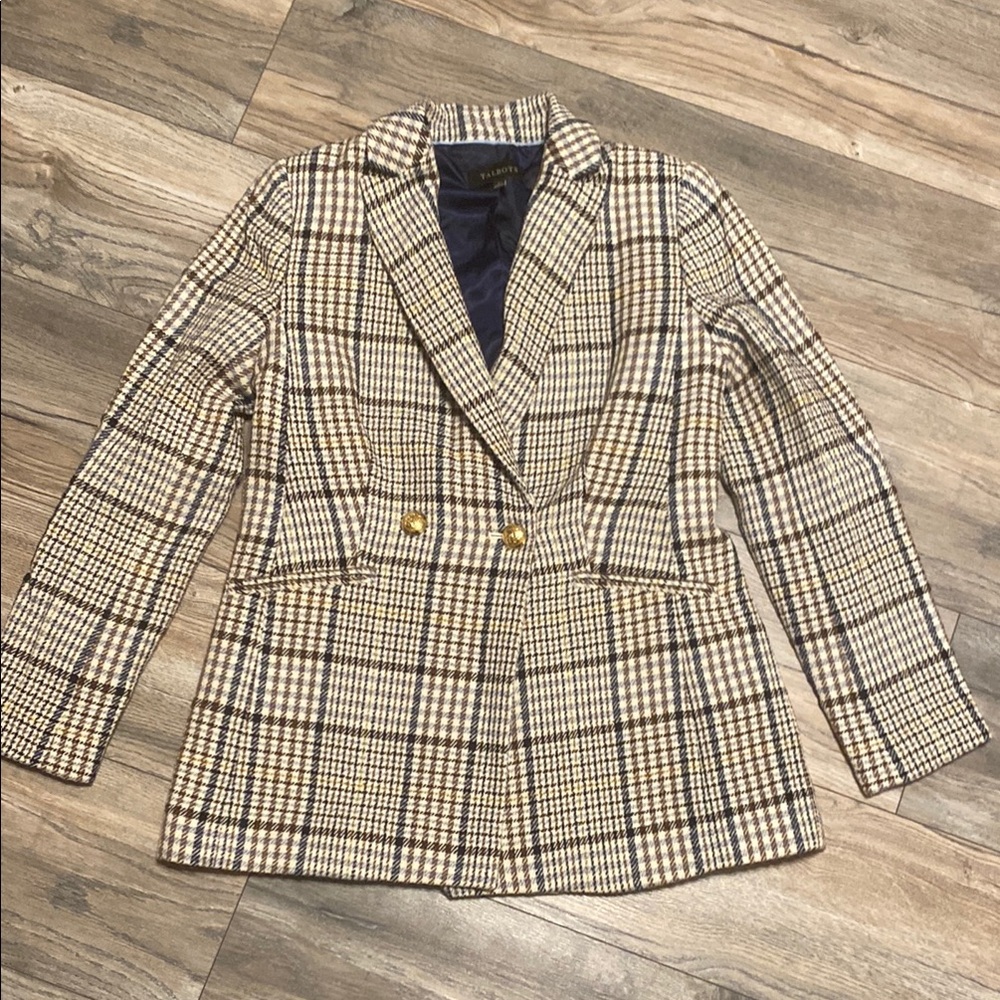 Talbots Plaid Blazer with Gold Buttons